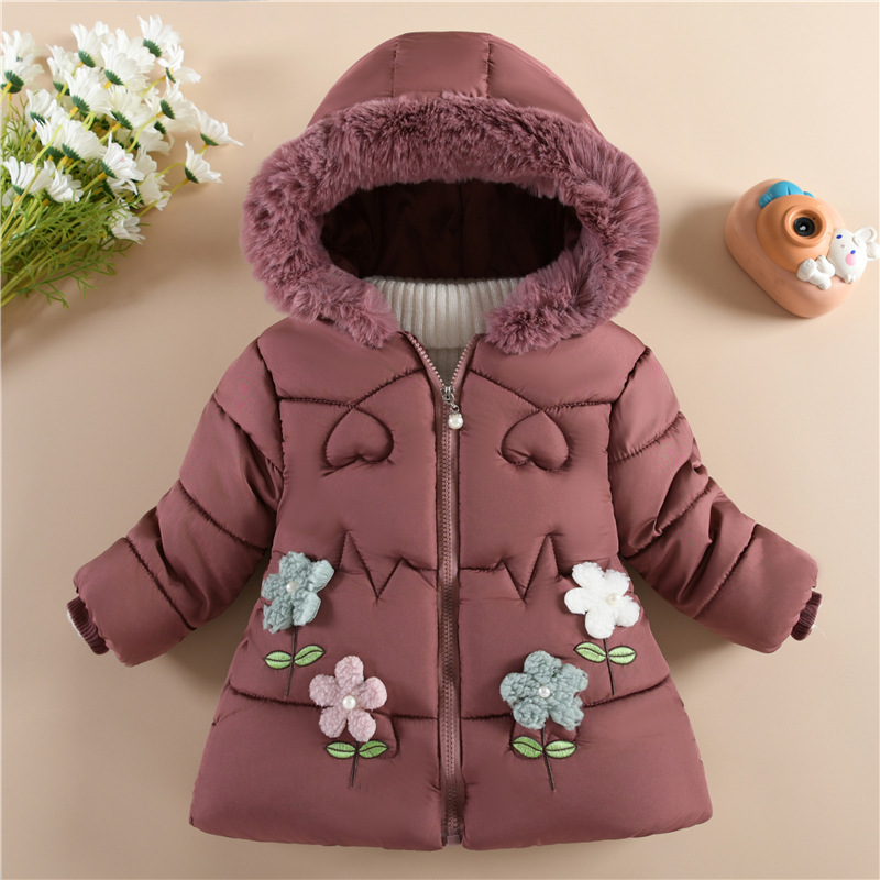 Children's Winter Clothes Girls' Winter fleece-lined Thickened Cute Cotton-padded Coat for Little Girls Western Style Outer Wearing Cotton-padded Coat for Baby Girls