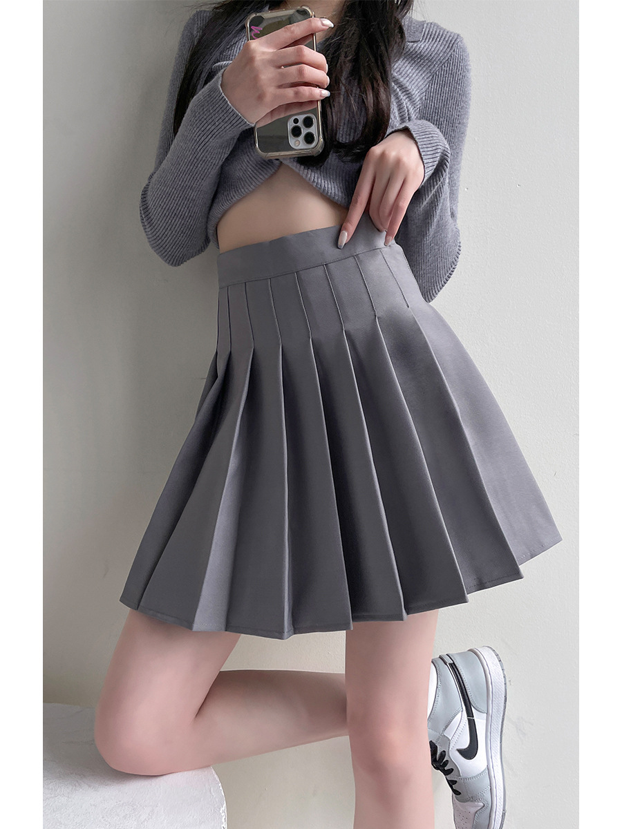 Pleated Skirt Women's High Waist Spring and Summer 2025 New Slimming Skirt Draped JK Skirt Academic Style light gray A- Line Skirt