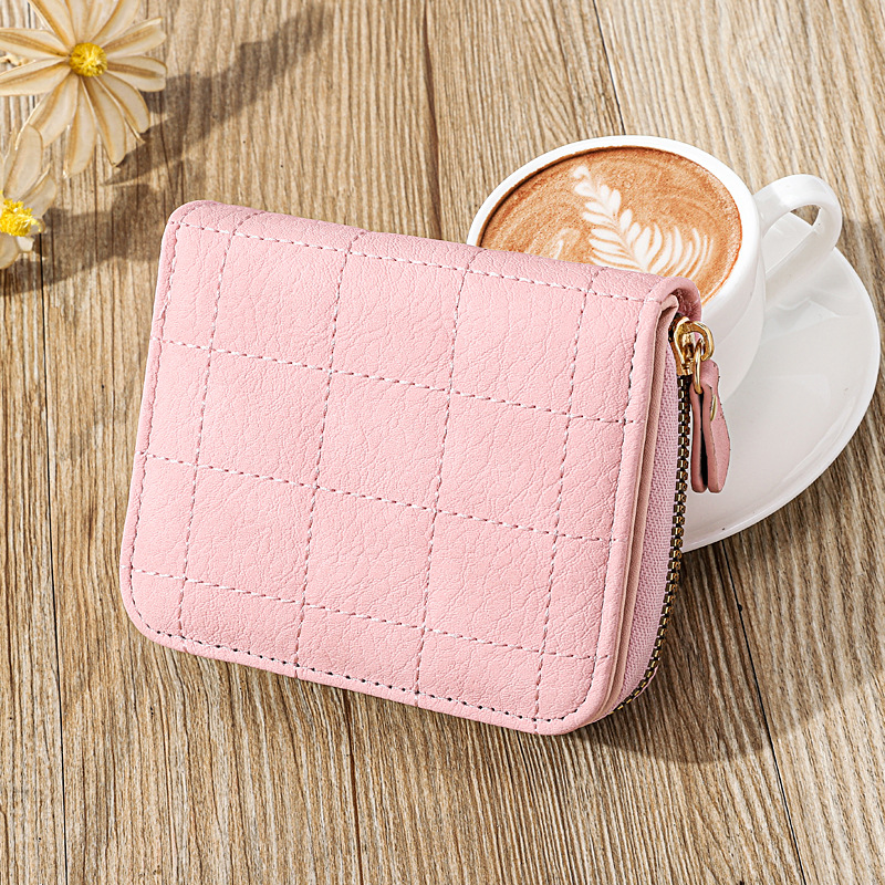 Women's Zipper Small Chanel Style Diamond Wallet Embroidered Wallet Clutch Bag Women's Short Mini Small Wallet Card Holder