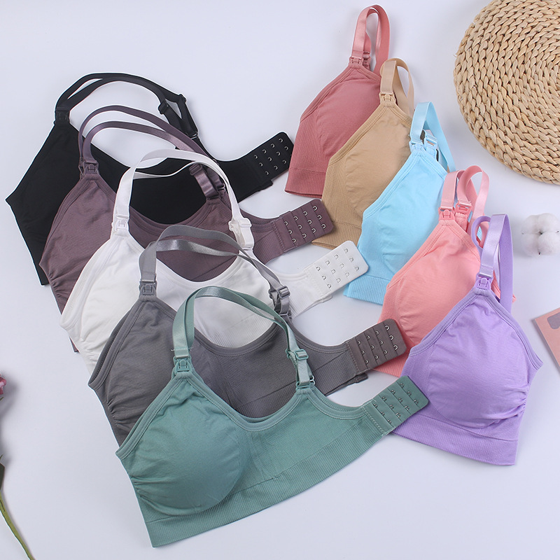 Breastfeeding Bra with Open Buckle and No Steel Ring Double Seamless Postpartum Breastfeeding Bra Underwear with Detachable Breathable Breast Pad