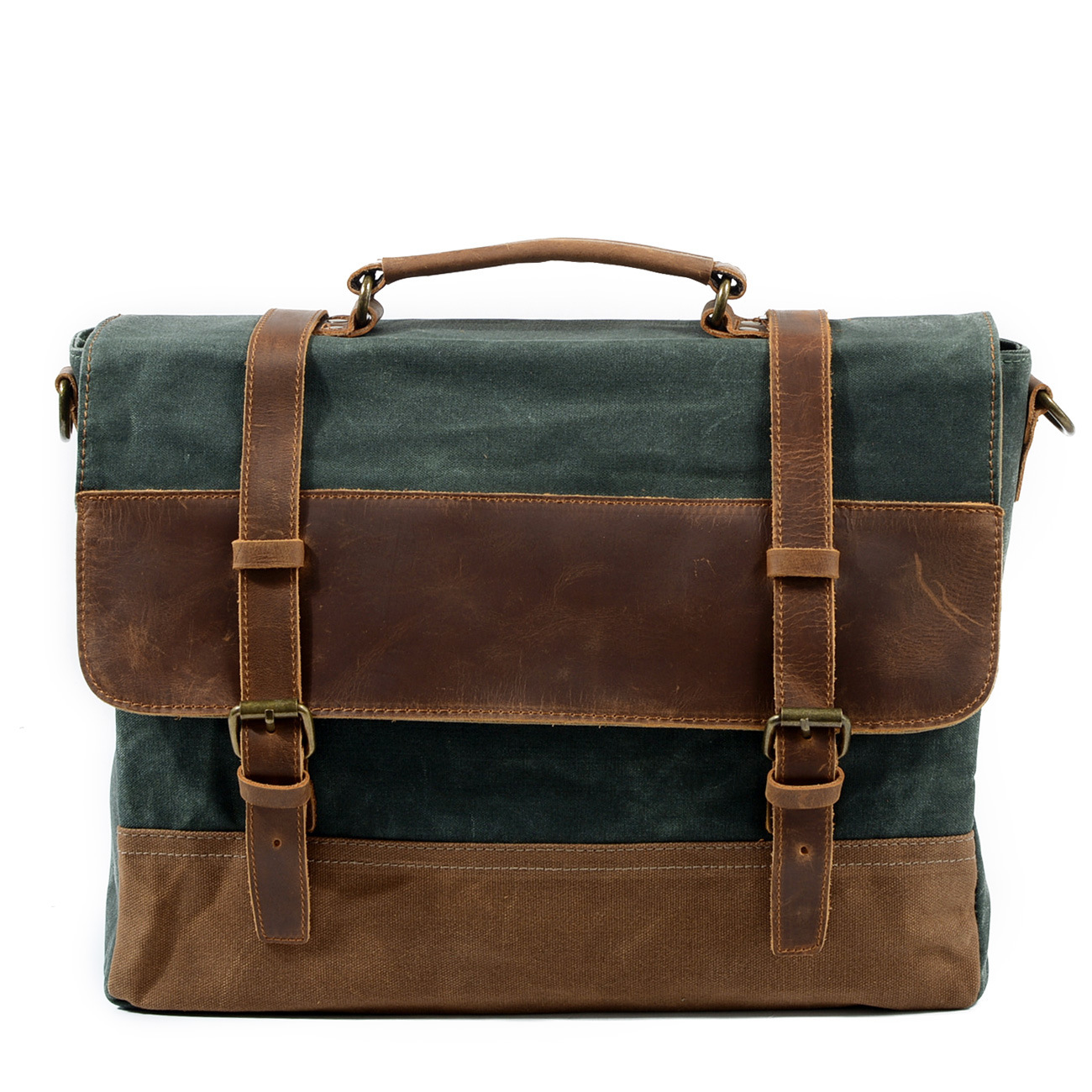New Waterproof Oil Wax Canvas with Cowhide Briefcase European and American Men's Bag Retro Business Bag Shoulder Crossbody Handbag