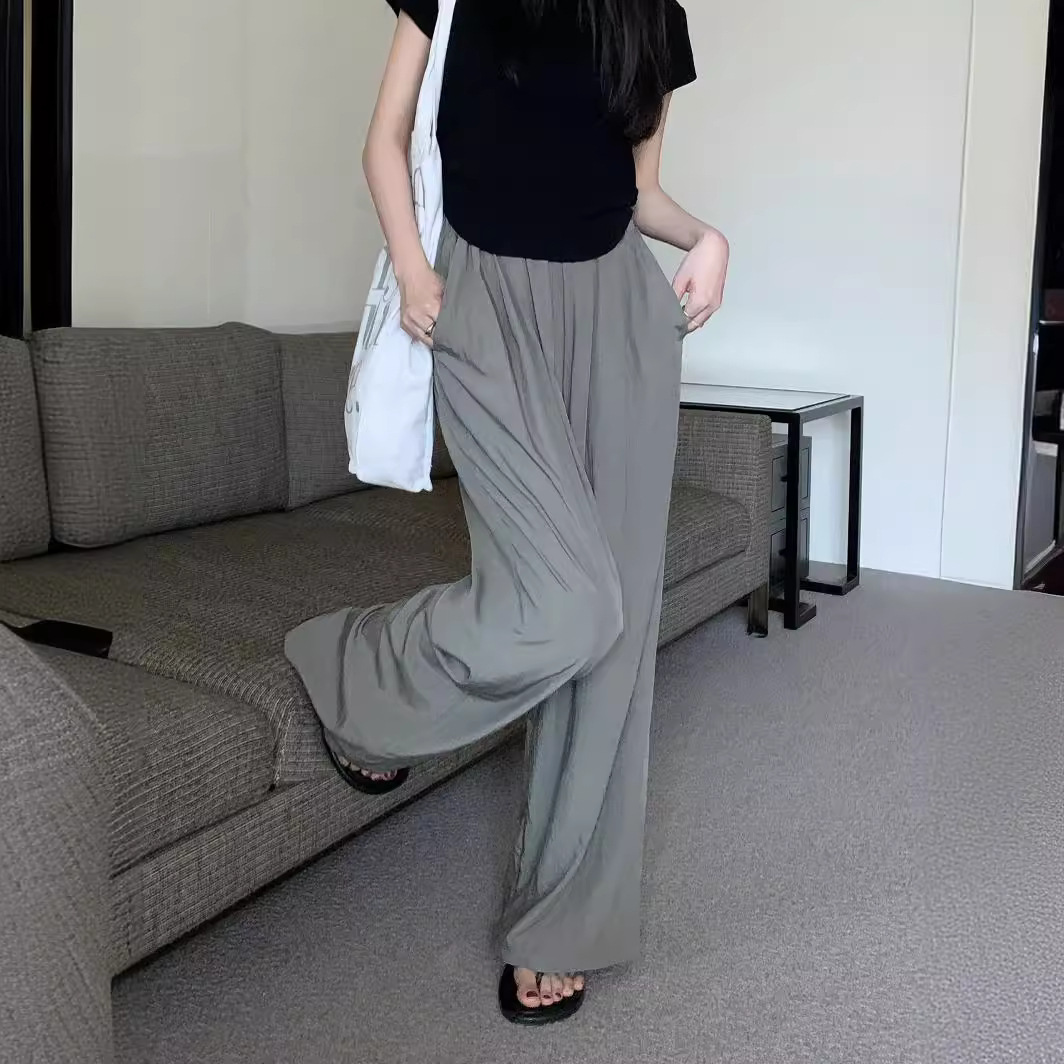 Ice Silk Pleated Yamamoto Pants Women's Spring and Summer Lazy Style Casual Slimming All-match Pants High Waist Drape Straight Leg Wide-leg Pants