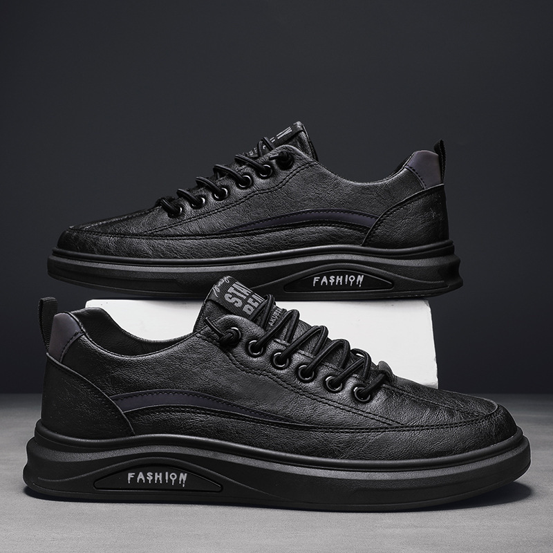 Board Shoes Men's 2023 New Shoes Men's Casual Leather Shoes Men's Board Shoes Black Non-Slip Outdoor Sports Trendy Shoes