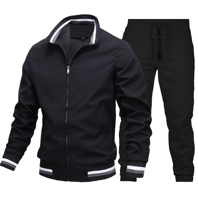 (New Add Cotton) Sports Casual Jacket Set Men's Amazon Autumn Sports Solid Color Jacket Men's Pants