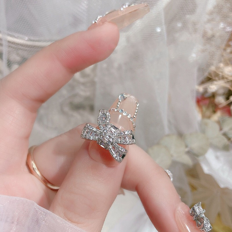 新款金銀蝴蝶結立體金屬美甲飾品裝飾金屬合金指甲裝飾配件無鑲鑽