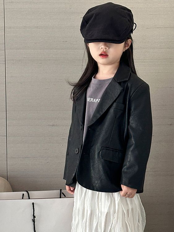 Children's clothing leather suit  autumn and winter new Korean style soft washed leather suit jacket for boys and girls