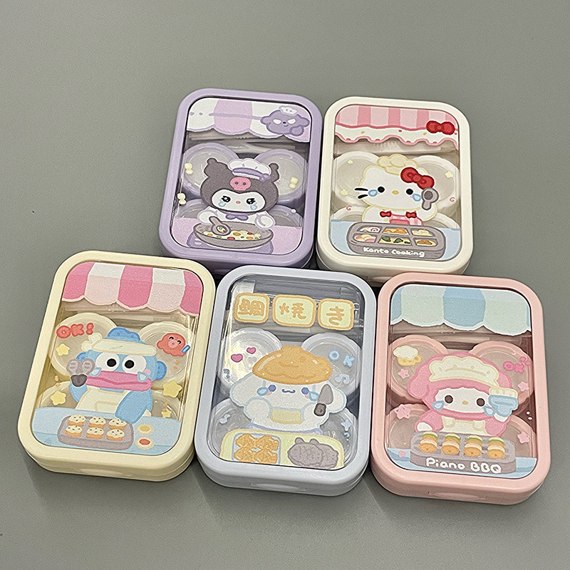 Beautiful Pupil Box Cute Food Cartoon Transparent Contact Lens Companion Box Care Box Two-Pair Storage Box Double Box