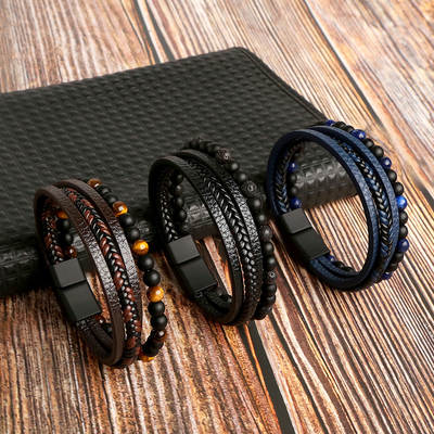 Amazon Men's Handmade Bracelet Men's Woven Natural Obsidian Bracelet Bracelet Beaded Bracelet Bracelet Wholesale