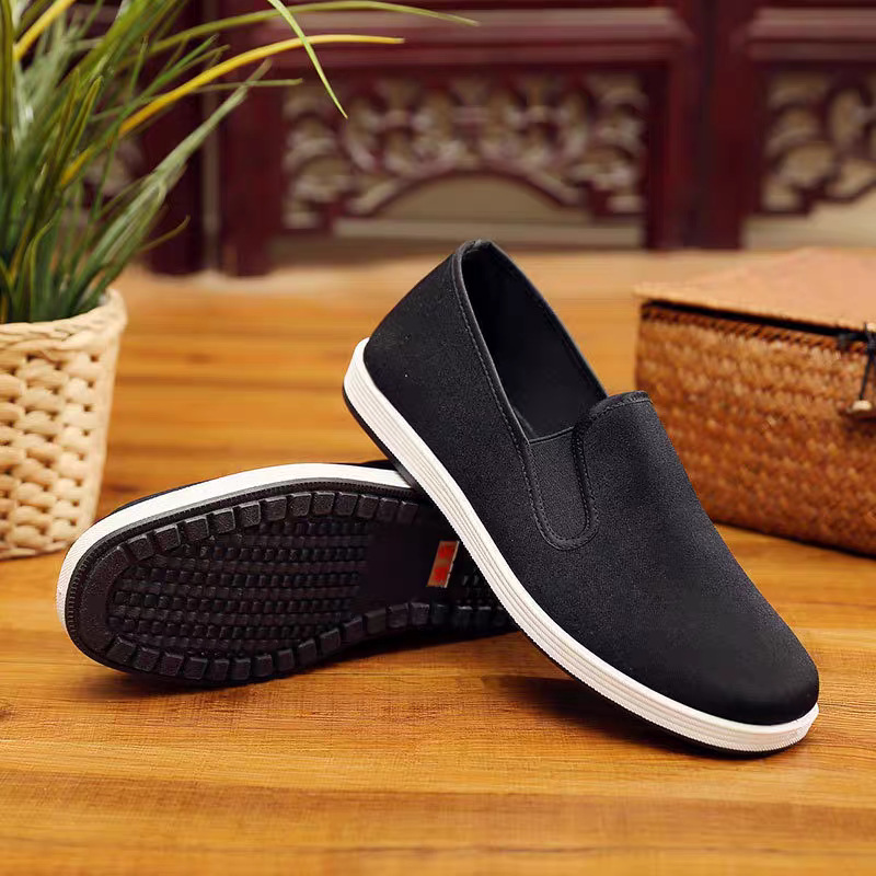 Spring and Autumn Old Beijing Cloth Shoes Men's Soft Sole Non-slip Breathable Dad Shoes Single-layer Shoes Middle-aged and Elderly Men's Casual Black Cloth Shoes
