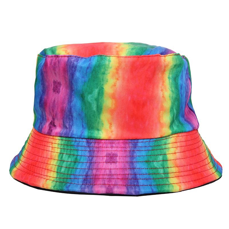 New colorful basin hat color matching ins popular flat top versatile men's and women's rainbow fisherman hat travel double-sided sun hat