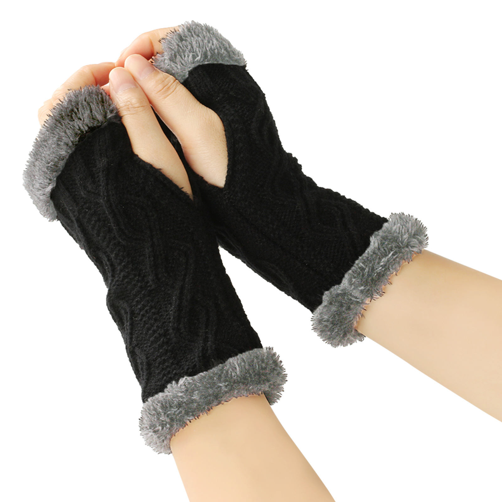 Cross-border cashmere thickened knitted wool gloves autumn and winter diamond-shaped missing finger sleeve Europe and the United States warm thick Mao Mao short gloves