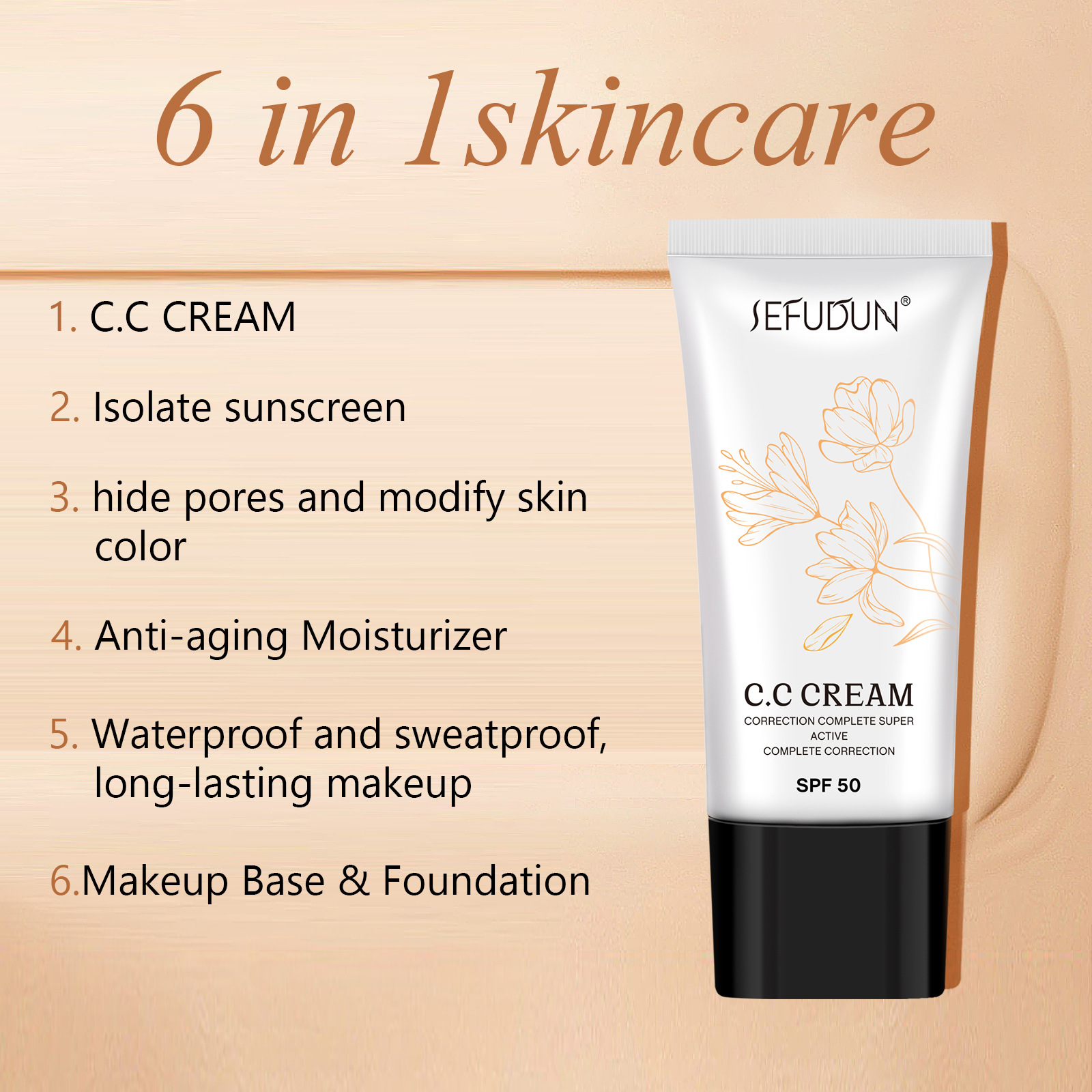 SEFUSDUN pre-makeup isolation cream moisturizing non-stuck powder brightening skin color lightweight clothing CC isolation cream 30ml