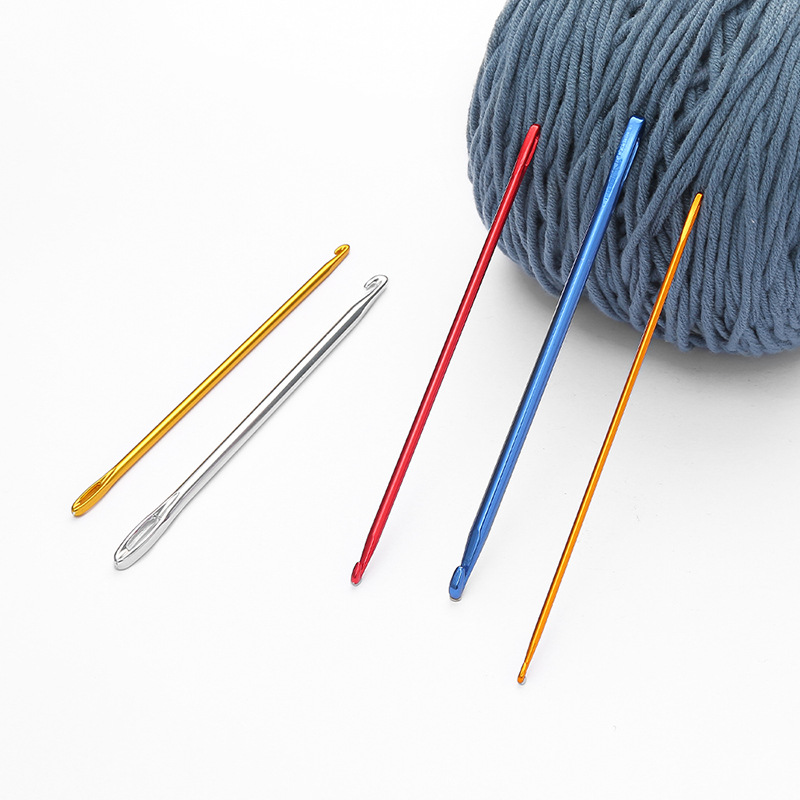 Factory direct single head aluminum crochet Afghanistan crochet with hole hand knitting diy tool metal sweater needle