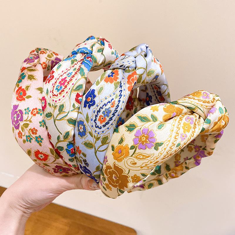 Cross-border fabric printing twist hair hoop Amazon fashion versatile wide brim head hoop press hair hair hoop women's hair accessories wholesale 