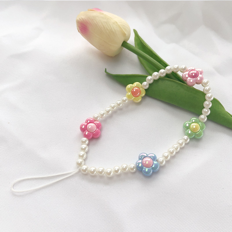 New sweet INS style fresh flower beaded mobile phone lanyard women's Little Red Book fashion mobile phone chain pendant