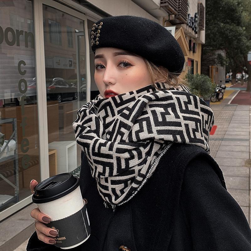 2021 Cashmere Double FF Thickened Extra Large Scarf Women's Korean Style Autumn and Winter Warm Shawl Scarf Cashmere Quality