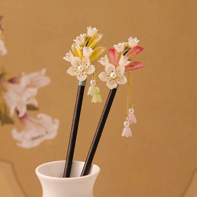 Fresh Sweet-scented Osmanthus Fragrant Tassel Step-by-Step Hair Hairpin Chinese Style Ancient Style Cheongsam Hanfu Wooden Hairpin Sweet Elegant Hair Accessories for Women