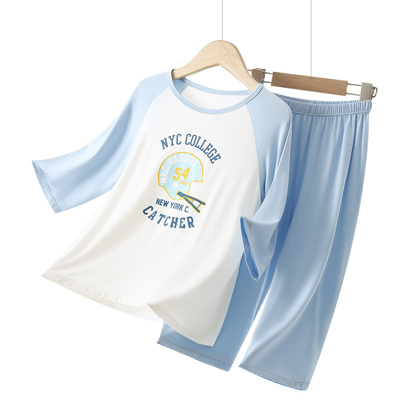 Spring and Summer Seven Points Boys' Pajamas Set Boys Antibacterial Modal Home Clothes Children's Thin Outer-Wearing Air-conditioning Clothes