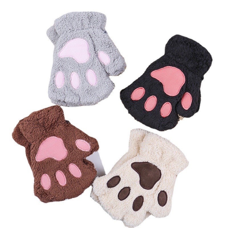 Women's Winter Warm Gloves Cat's Claw Half Finger Gloves Women's Winter Korean Style Warm Student Writing and Velvet Gloves Batch