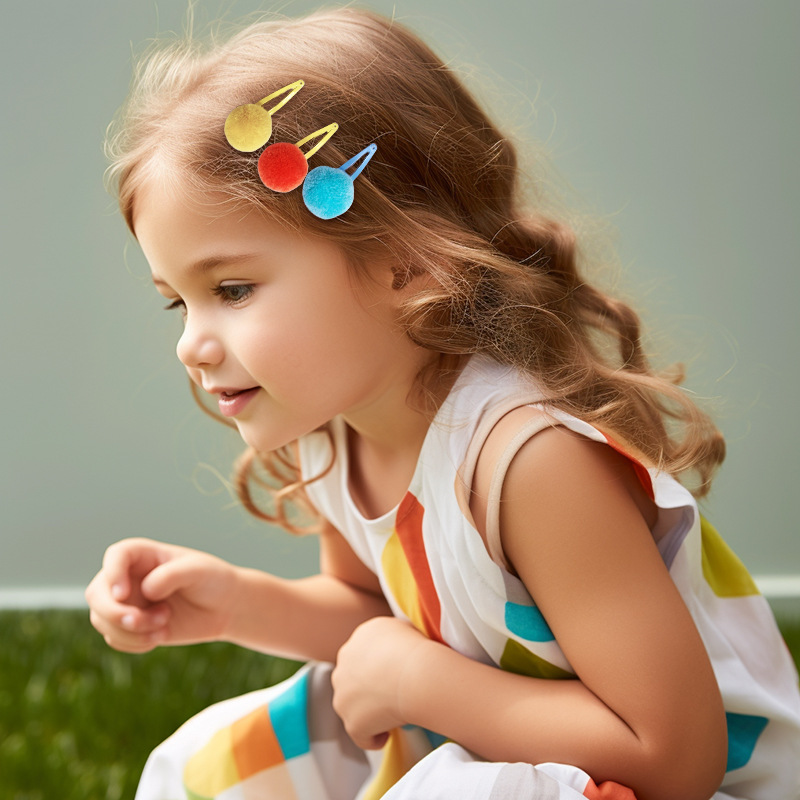 91115 Internet celebrity candy color hair ball BB clip Princess Rainbow drop clip children hairpin suit bye-bye clip