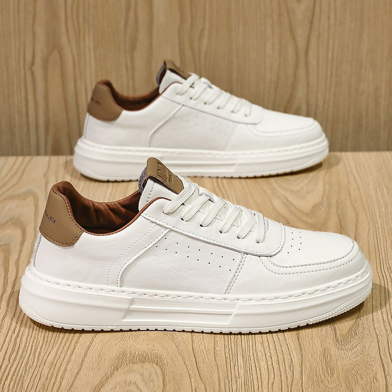 Small White Men's Shoes 2024 New Summer Breathable Fashionable All-match Men's Casual Leather Shoes Men's White Shoes Sports Sneakers