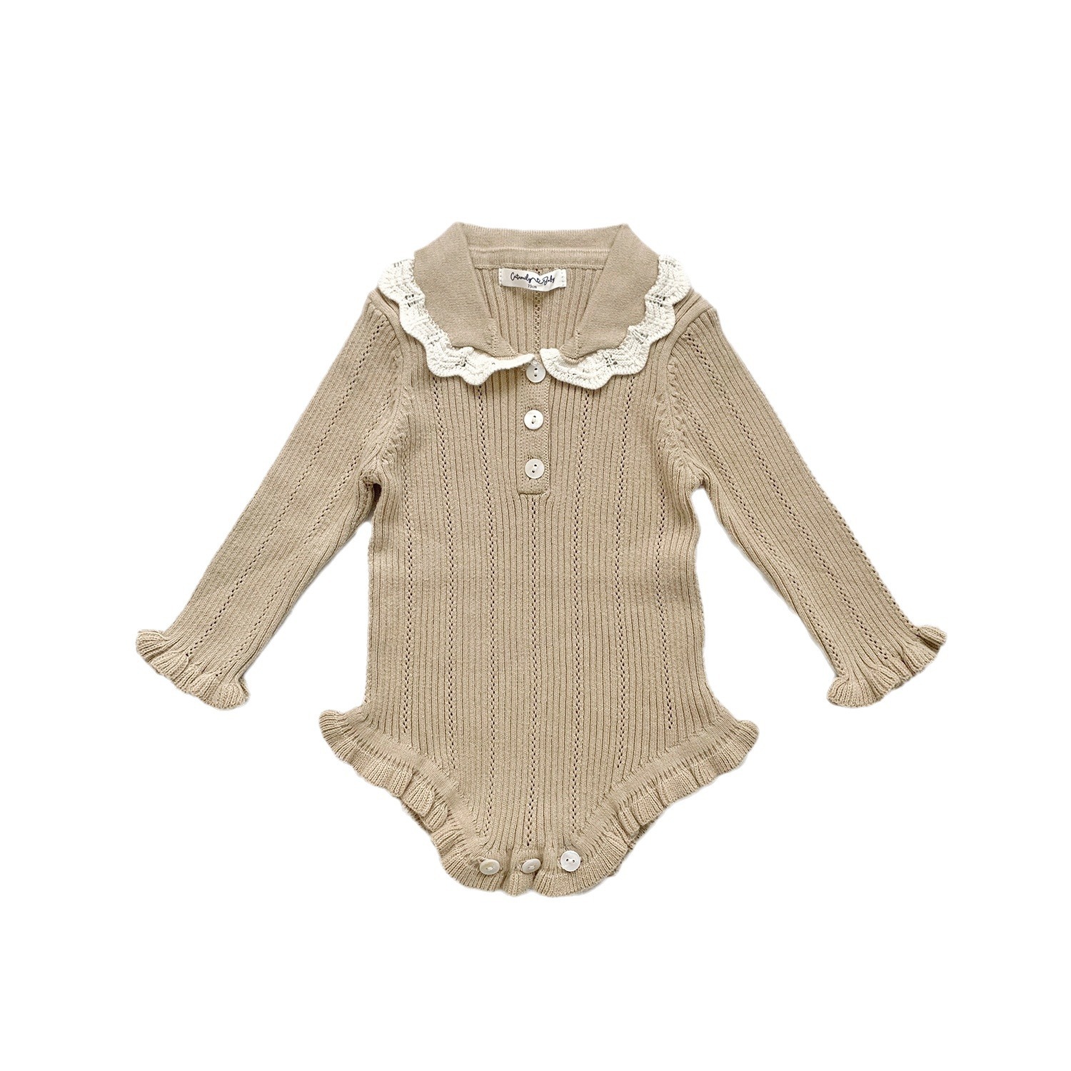 Cutemily Baby Girl Ins Knitted Lapel Climbing Suit Female Treasure Spring and Autumn Pit Strip Long-sleeved Contrast Triangle Ha-ha Suit
