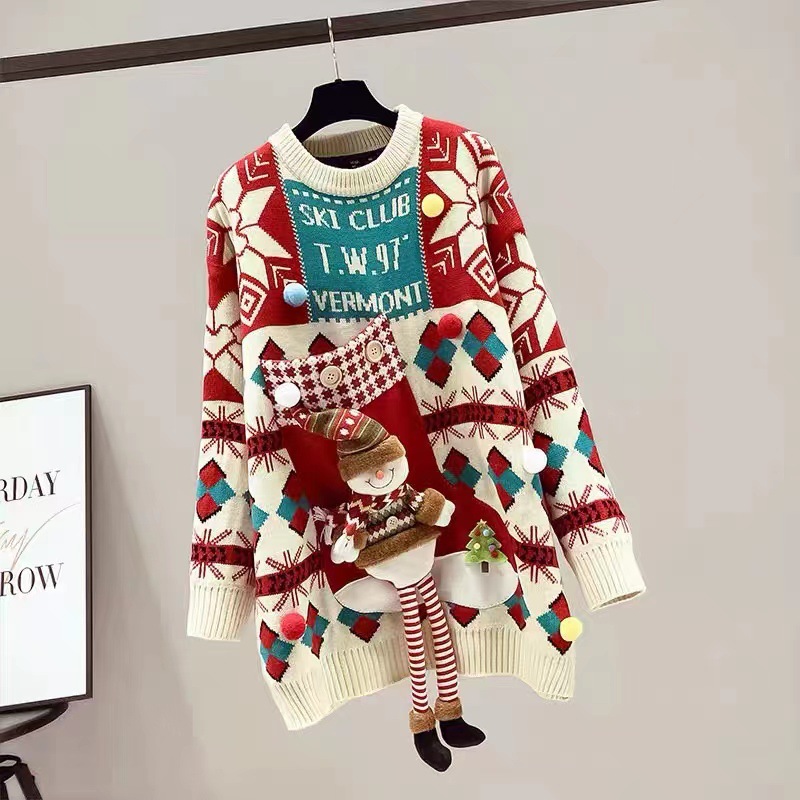 Red sweater women's clothing autumn and winter thickened mid-length 2023 New Coat New Spring Festival festive rabbit year birth year fashion