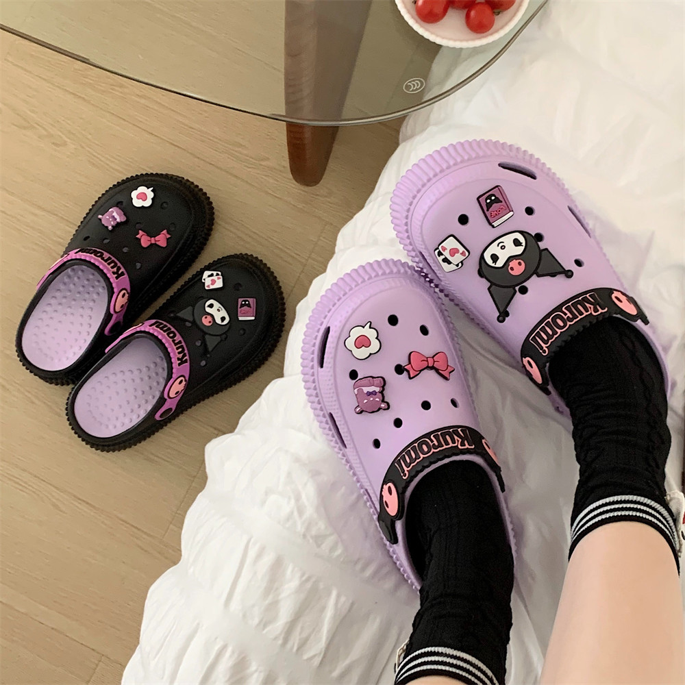 Thick-soled beach sandals and slippers Sanrio ip joint name sweet cool cute kulomi Baotou hole shoes women's summer