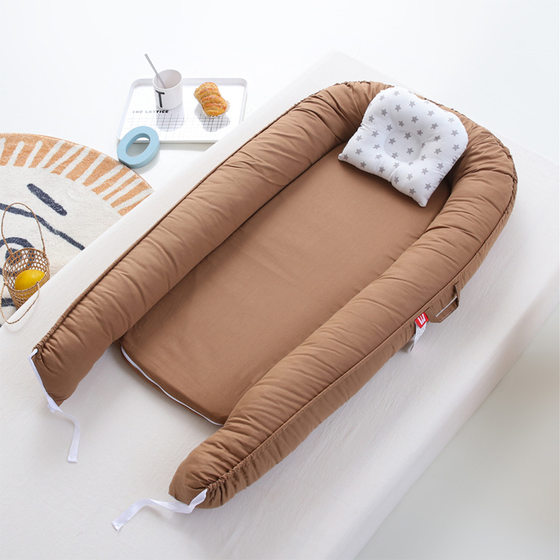 Hemei Cotton Solid Color Pillowless Folding Baby Nest Portable Baby Bed Bionic Full Release Travel Baby Bed