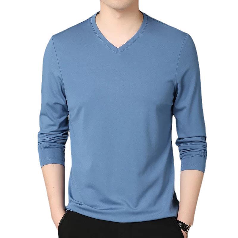 2024 long-sleeved T-shirt men's spring and autumn thin slim casual autumn wear bottoming V-neck T-shirt inner wear wholesale