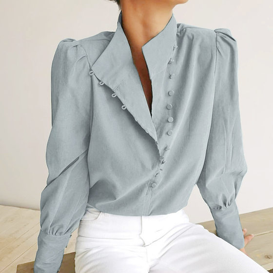 2023 Spring New Women's Clothing European and American Long Sleeve Chinese Stand Collar Elegant Commuter Casual Fashion Professional White Shirt