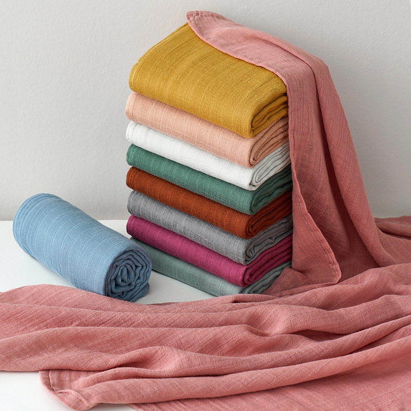 Double Gauze Bamboo Cotton Plain Color Newborn Swaddling Towel Baby Bag Bag Single Baby Holding Bath Towel Foreign Trade