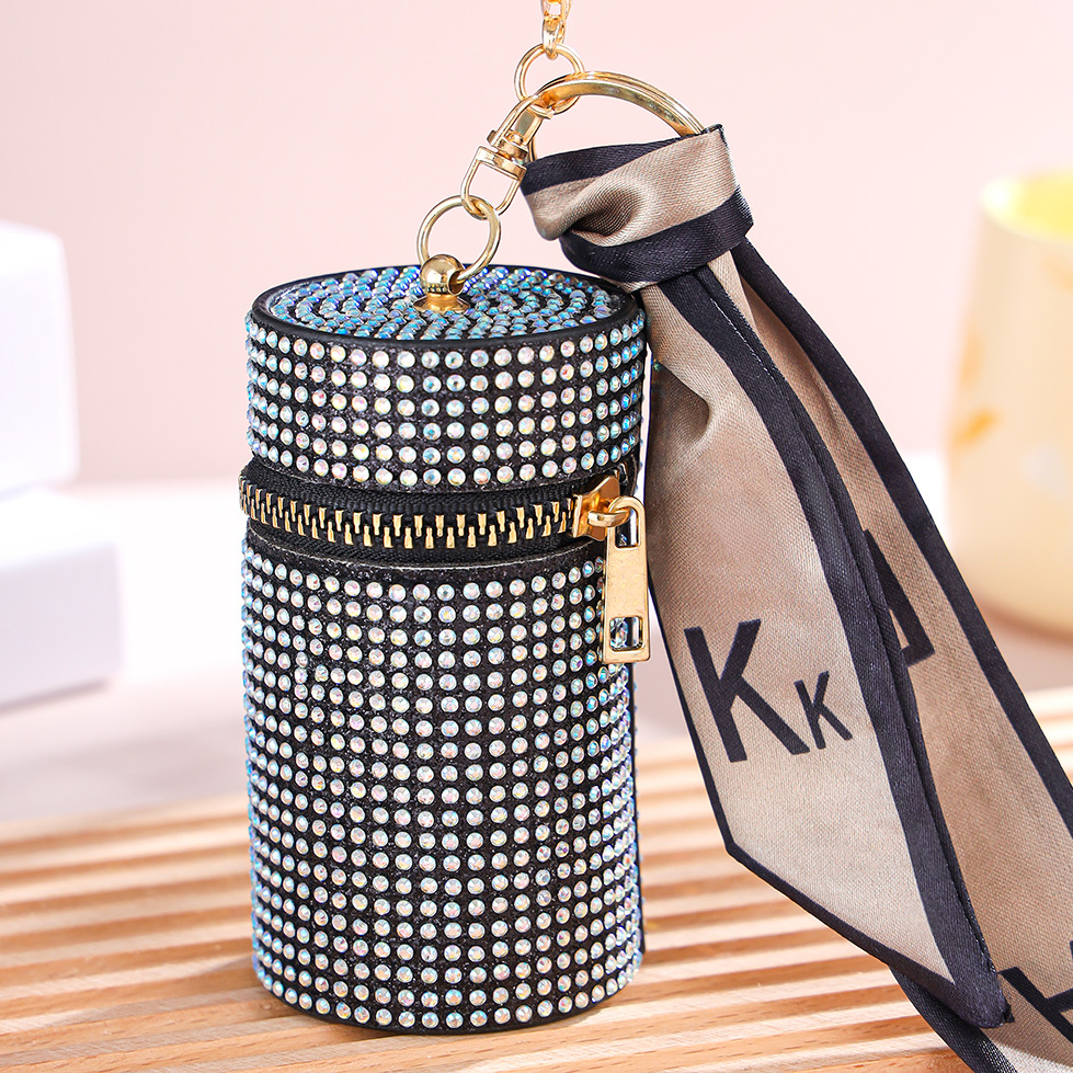 Tiktok live a diamond bucket lipstick bag keychain Coin Coin Coin purse mini bag pendant silk scarf