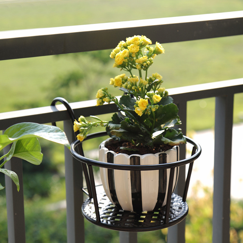 Balcony Flower Rack Wrought Iron Railing Hanging Flower Pot Hanging Rack Green Lure Succulent Diaolum Flower Rack Bonsai Storage Rack