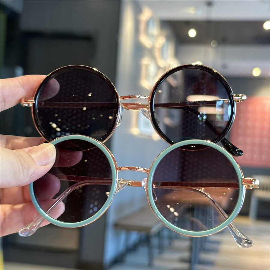 Retro Round frame children's sunglasses men's and women's baby photo concave shape fashion sunglasses trendy cool travel sun protection sunglasses