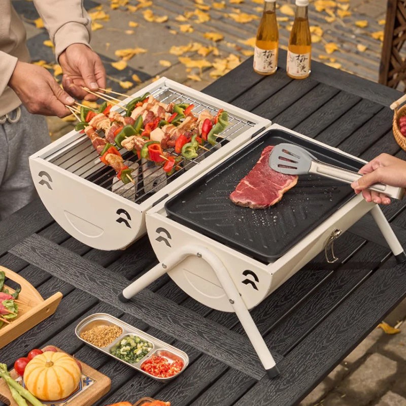 Outdoor portable double-sided double-purpose barbecue stove household camping carbon barbecue smoke-free small barbecue rack