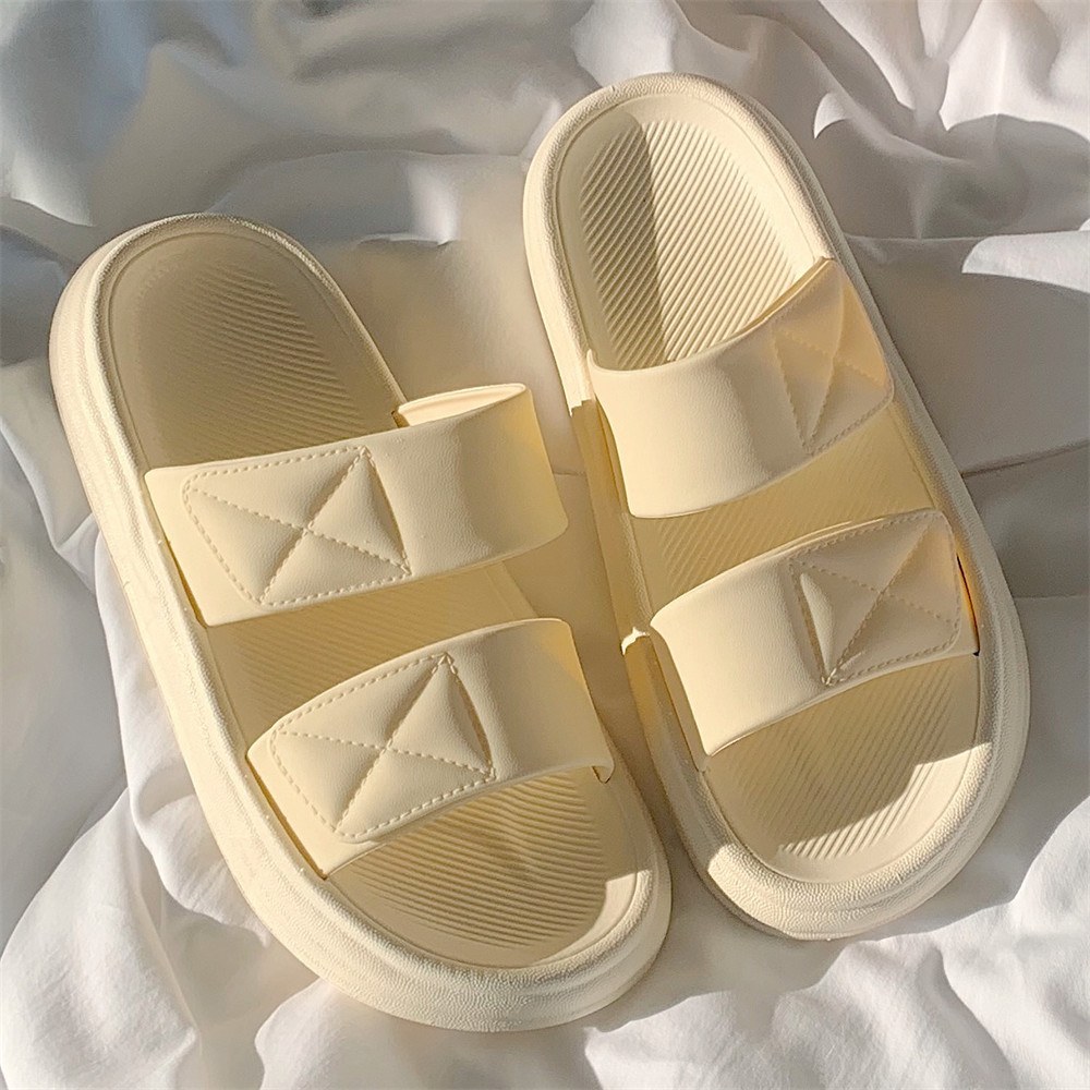 Simple y cómodo de las mujeres zapatillas color sólido verano dormitorio drooping creativo doble correa inferior suave zapatos del piso