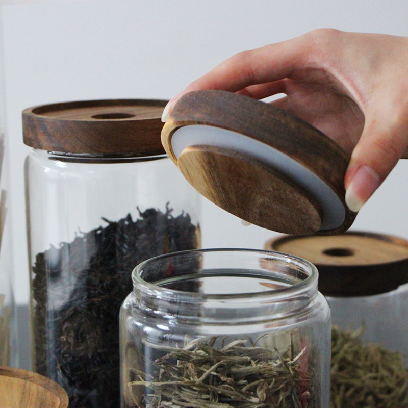 Sealed tank high borosilicate heat-resistant glass sealed tank storage tank with hole acacia wood lid glass storage tank cross-border