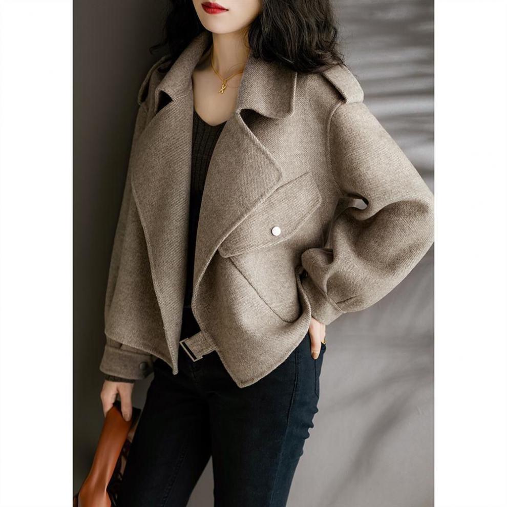 Hepburn-stil ny ulldress dame i britisk stil høst og vinter stilig allsidig løs fransk kort jakke_voghion.com