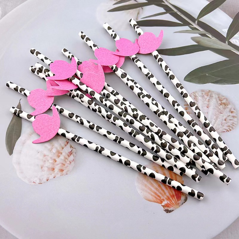 Party creative decoration straw cow pink bowler paper straw disposable degradable beverage decoration