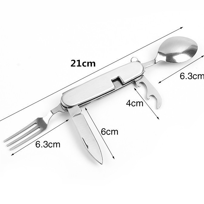 屋外ミニステンレス鋼折りたたみナイフフォークスプーン 4 ウェイ多機能キャンプ食器調理ツール|undefined