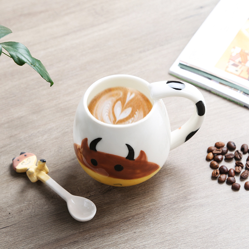 Cute Cartoon Animal Ceramic Cup Household Women's Mug Hand-painted Children's Water Cup with Spoon Coffee Cup Milk Cup