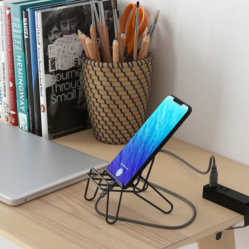 Crooked Mobile Phone Stand Black Metal Mobile Phone Holder Adjustable Angle Lazy Desktop Small Chair Mobile Phone Holder