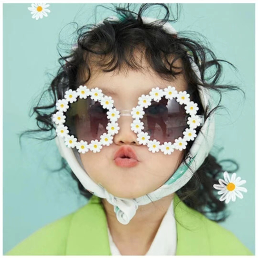 新款儿童墨镜小雏菊萌系可爱小花太阳镜圆框花瓣眼镜潮流时尚童镜