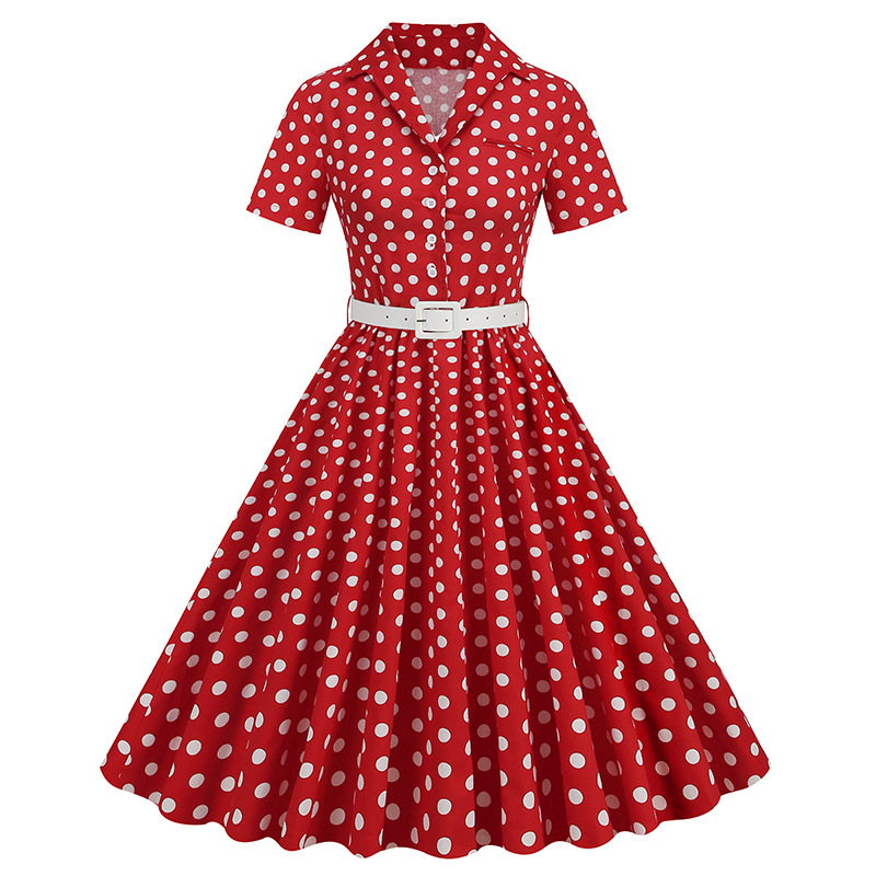 Amazon European and American women's polka dot stitching belt short sleeve European and American dress Hepburn vintage Amazon dress