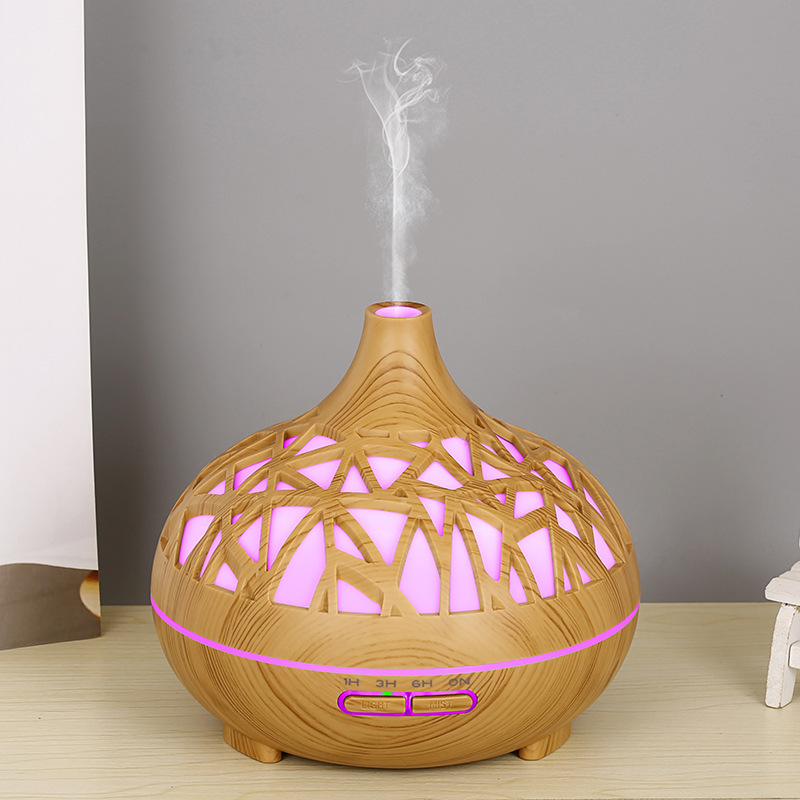 新しいアイデア木目透かし彫り七彩照明bluetoothリモコン音響精油アロママシン加湿器500ml|undefined