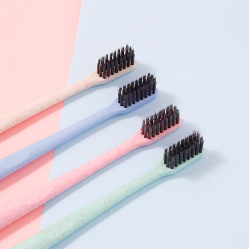 Household Wheat Straw Bamboo Charcoal Toothbrush Travel Convenient Bag Hotel Oral LOGO Printable Soft Hair Toothbrush