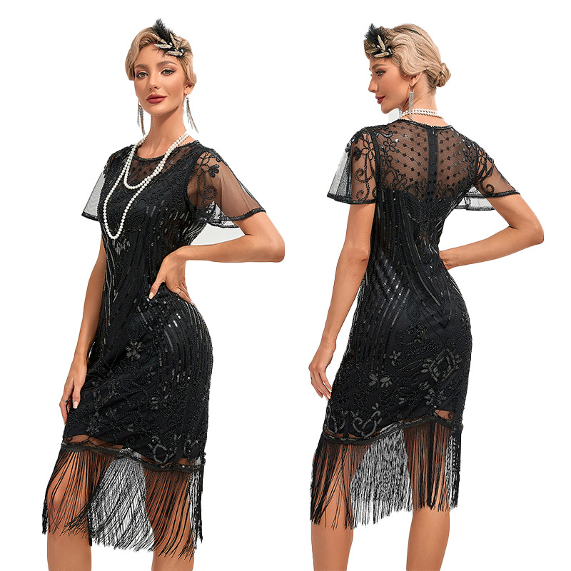 Amazon wish Real Shot 1920s Retro Sequin Dress Tassel Dress Party Banquet Dress Beaded Dress