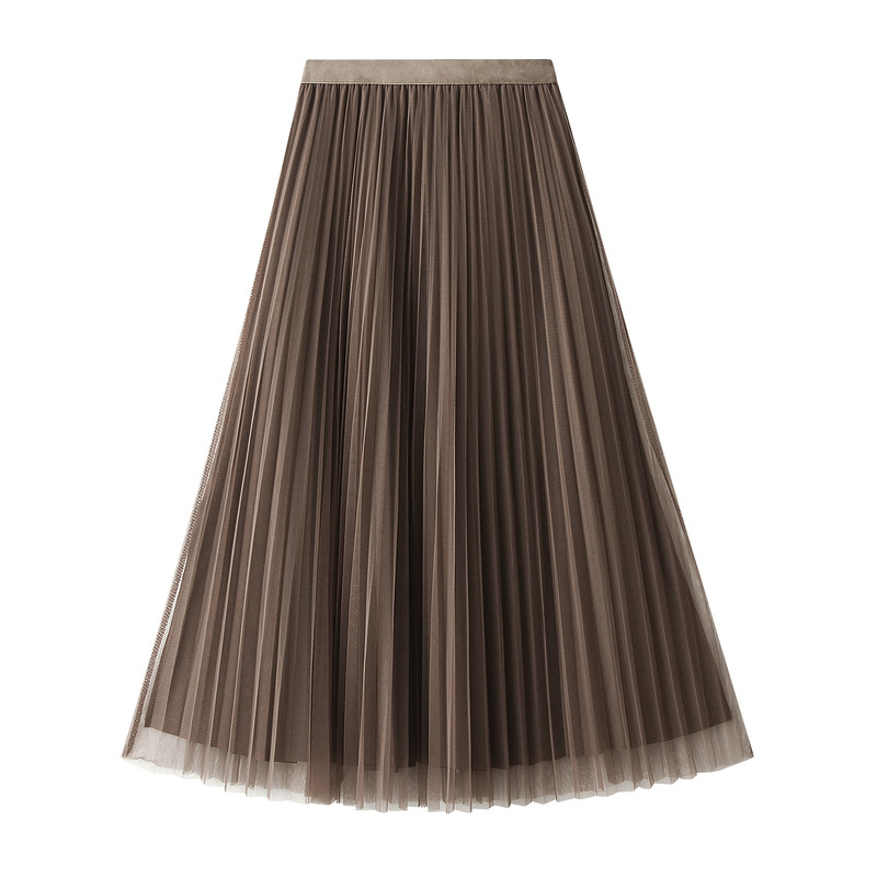Double-sided pleated skirt gauze skirt half-length autumn and winter large size A- line skirt 2022 new belly-covering overskirt D1802
