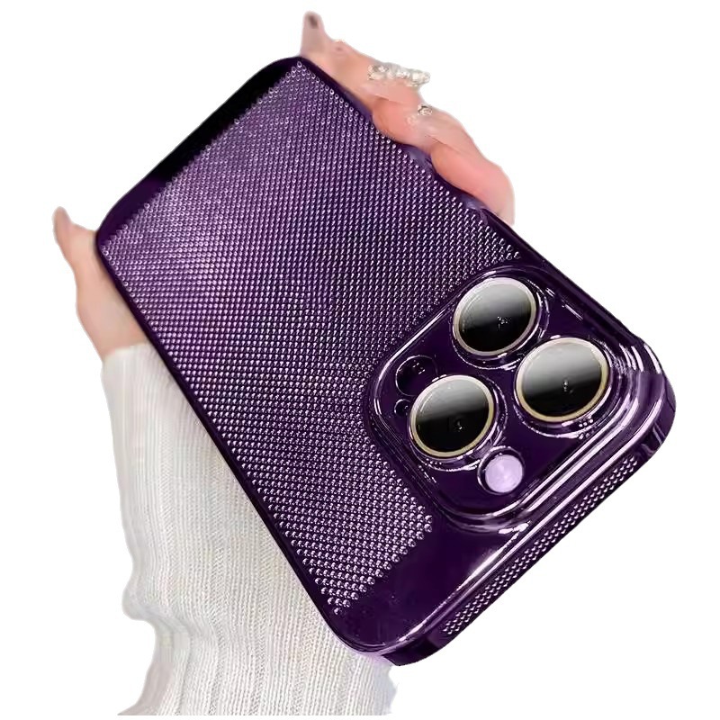 iPhone15PRO electroplated mesh shell heat dissipation phone case for Apple 14 lens film PC hard shell 12 breathable shell